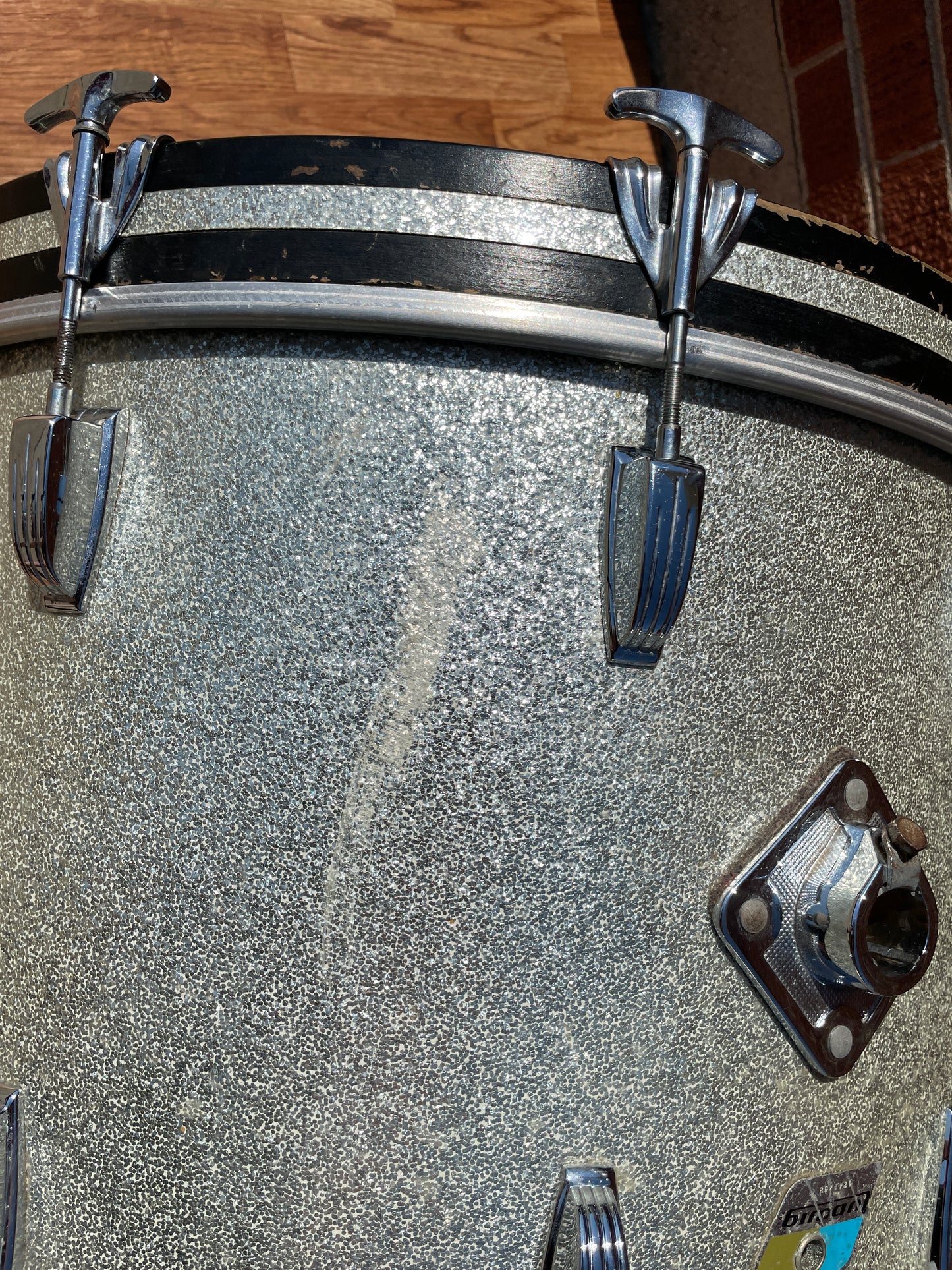 1970s Ludwig 14x22 Hollywood Bass Drum Silver Sparkle