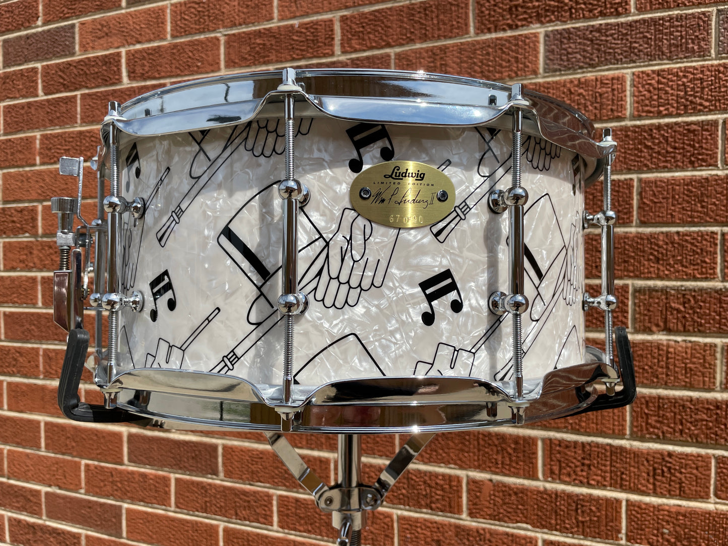 N.O.S. 1999 Ludwig 6.5x14 90th Anniversary Top Hat and Cane Snare Drum w/ Original Case