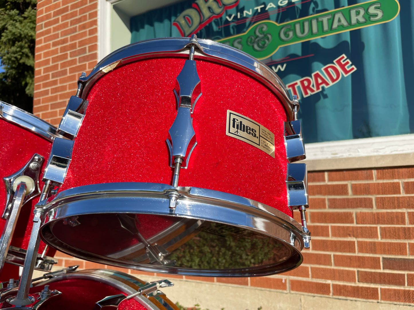 1970s Fibes Fiberglass Drum Set FiVel Red Plush 22/12/13/16