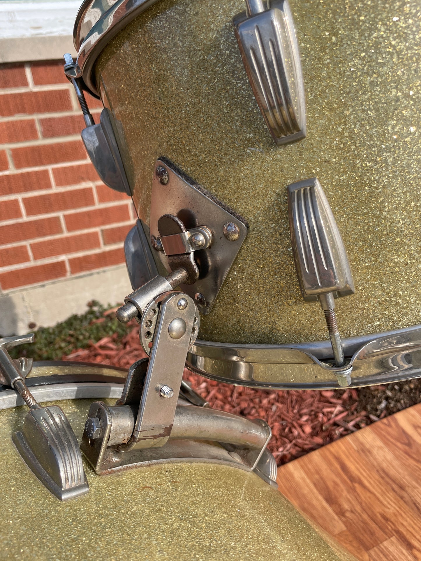 1950s WFL Ludwig 2pc Drum Set Silver Glass Glitter Sparkle 22/13