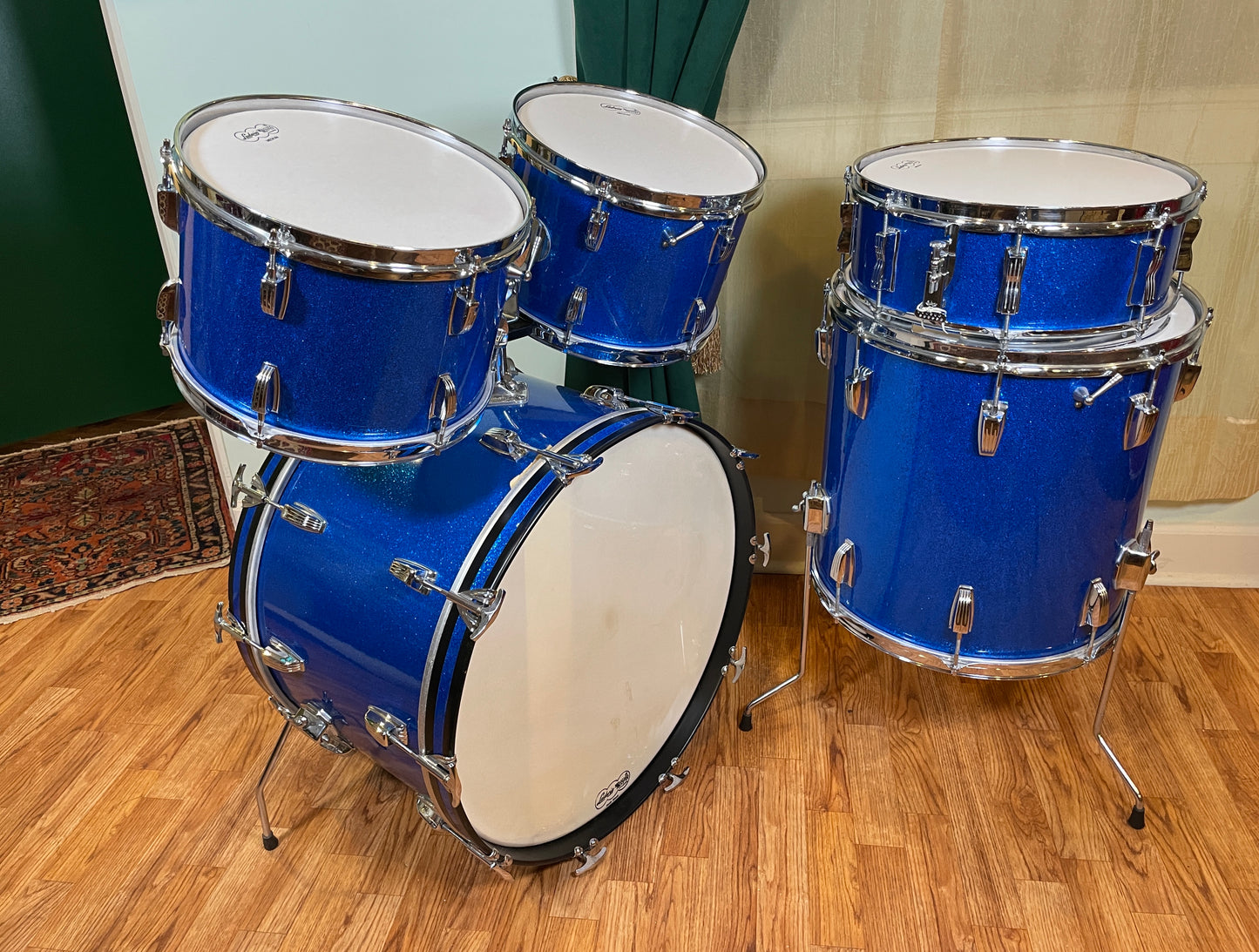 1964 Ludwig No. 983P 5pc Hollywood Outfit Drum Set Blue Sparkle 22/12/12/16/5x14 COB