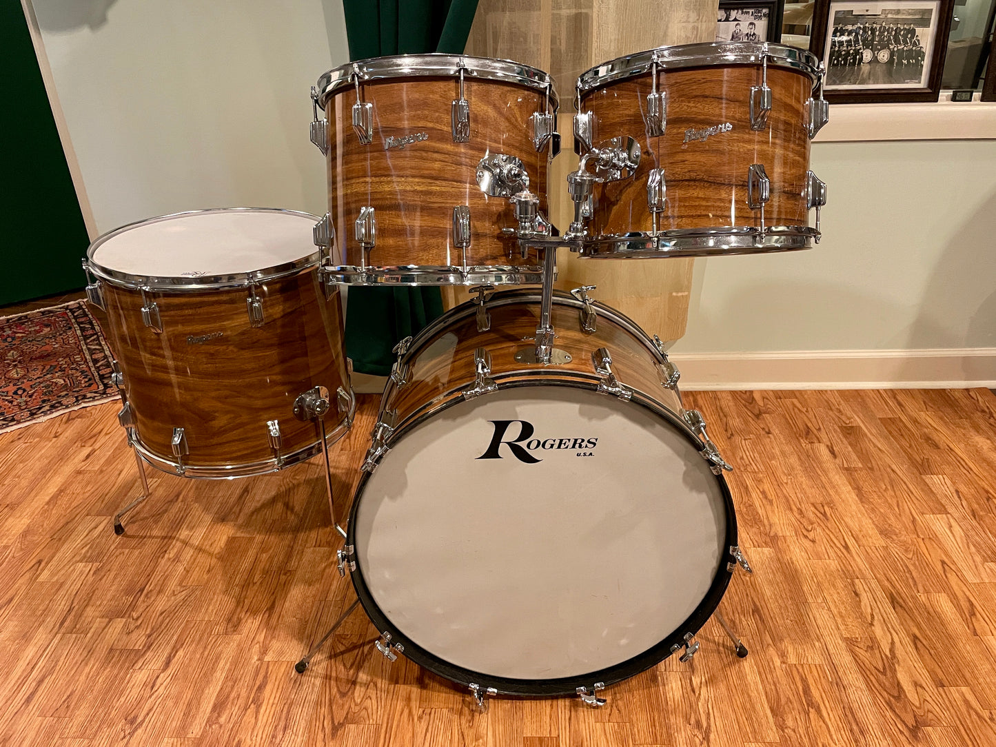 1970s Rogers Powertone Drum Set Koa 24/14/15/18