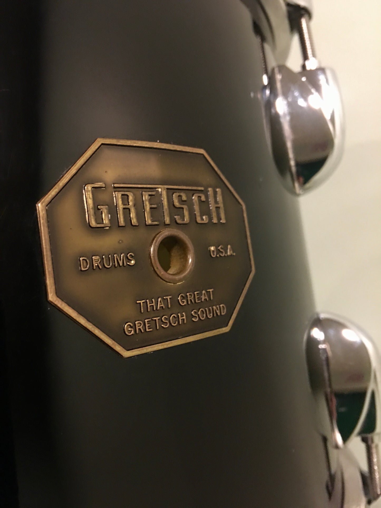 1970s Gretsch 8x12 Stop Sign Badge Progressive Jazz Tom Black Nitron