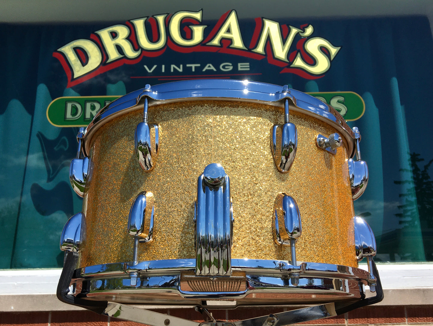 1960-62 Slingerland Super Gene Krupa 8x14 Gold Sparkle Radio King Snare Drum