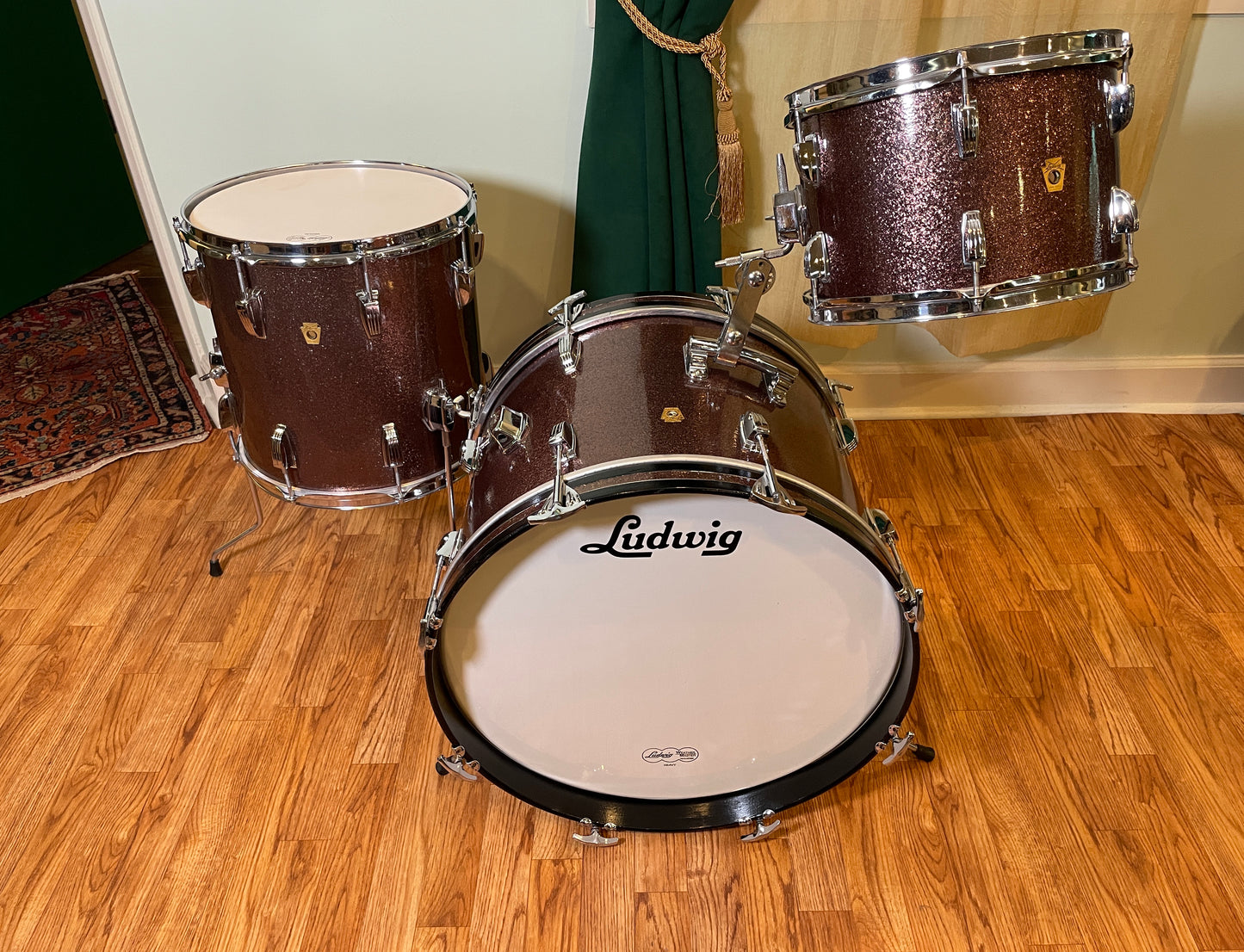 1966 Ludwig Down Beat Drum Set Burgundy Sparkle 20/12/14