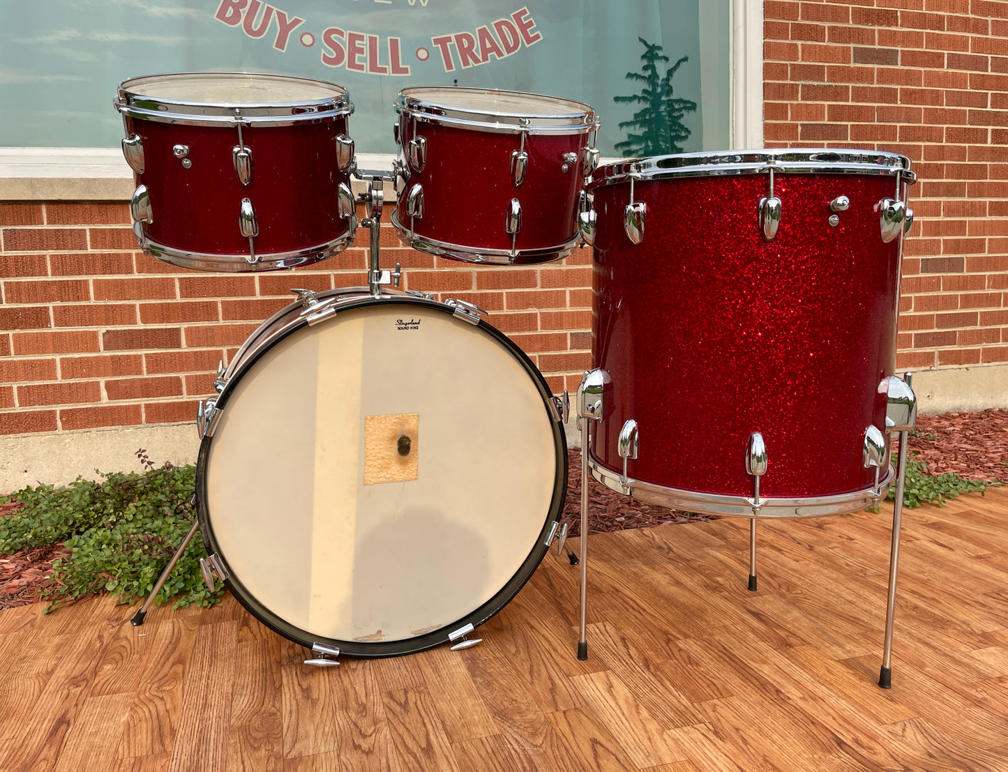 1963 Slingerland Modern Solo Outfit 2R Drum Set Red Glass Glitter Sparkle