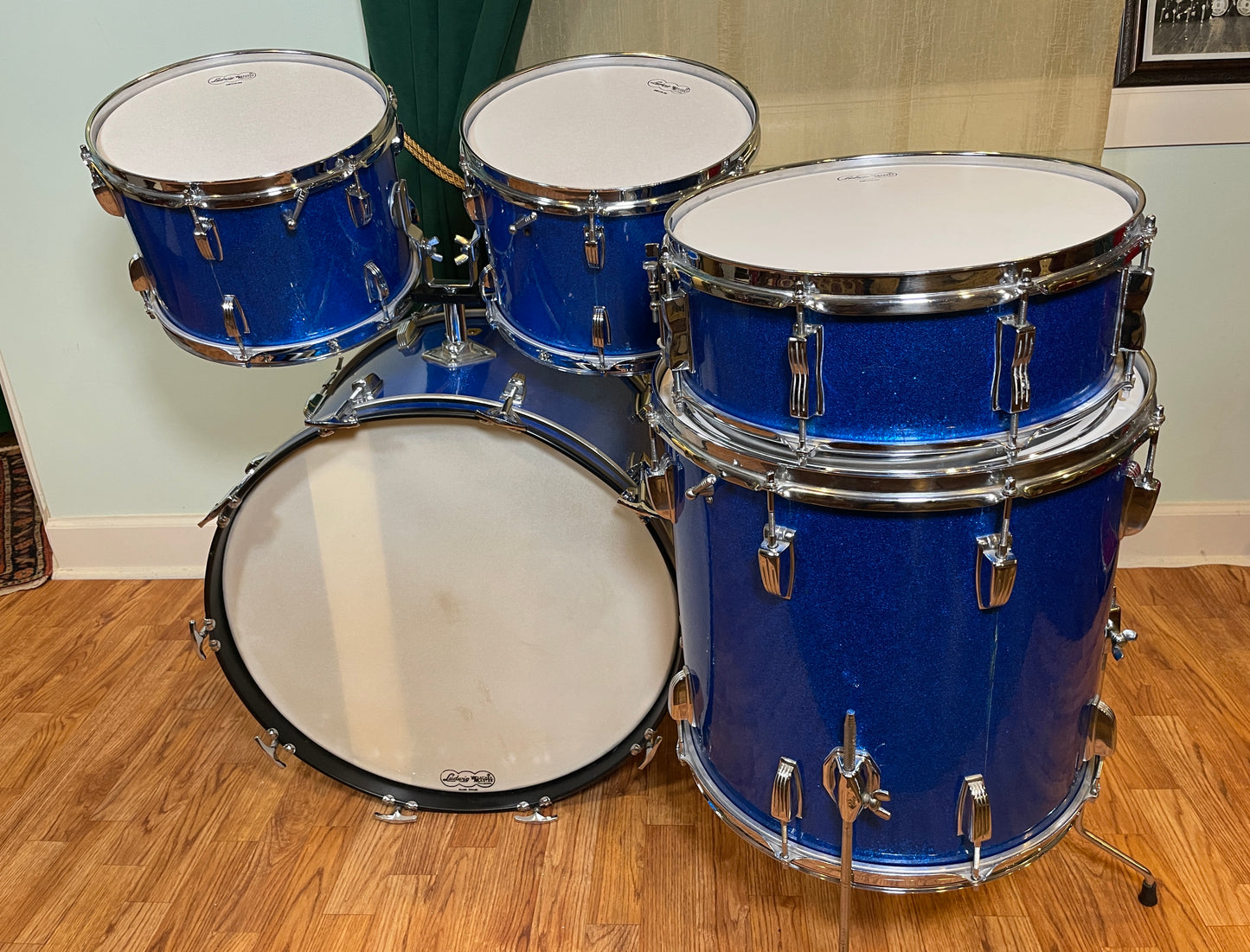 1964 Ludwig No. 983P 5pc Hollywood Outfit Drum Set Blue Sparkle 22/12/12/16/5x14 COB