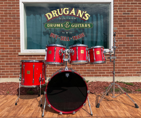 Vintage 1980s Yamaha Rock Tour Custom 5pc Drum Set Hot Red