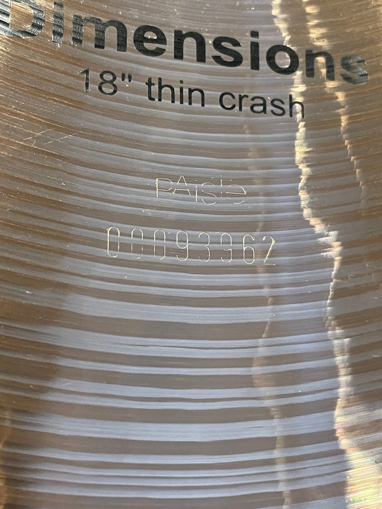 18" Paiste Dimensions Thin Crash Cymbal 1334g
