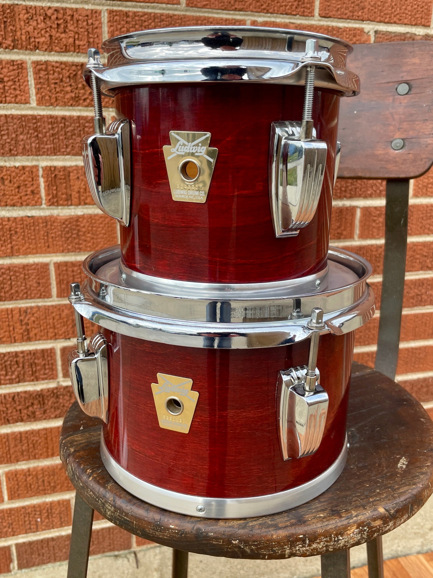 Mid-1980s Ludwig Concert Toms 6" & 8" Maple Shells Mahogany Finish