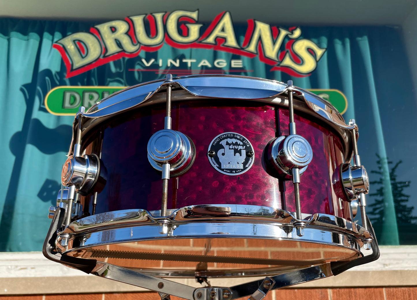 1998 Drum Workshop 5.5x14 Birdseye Maple Snare Drum Burgundy Wine DW Keller Shell