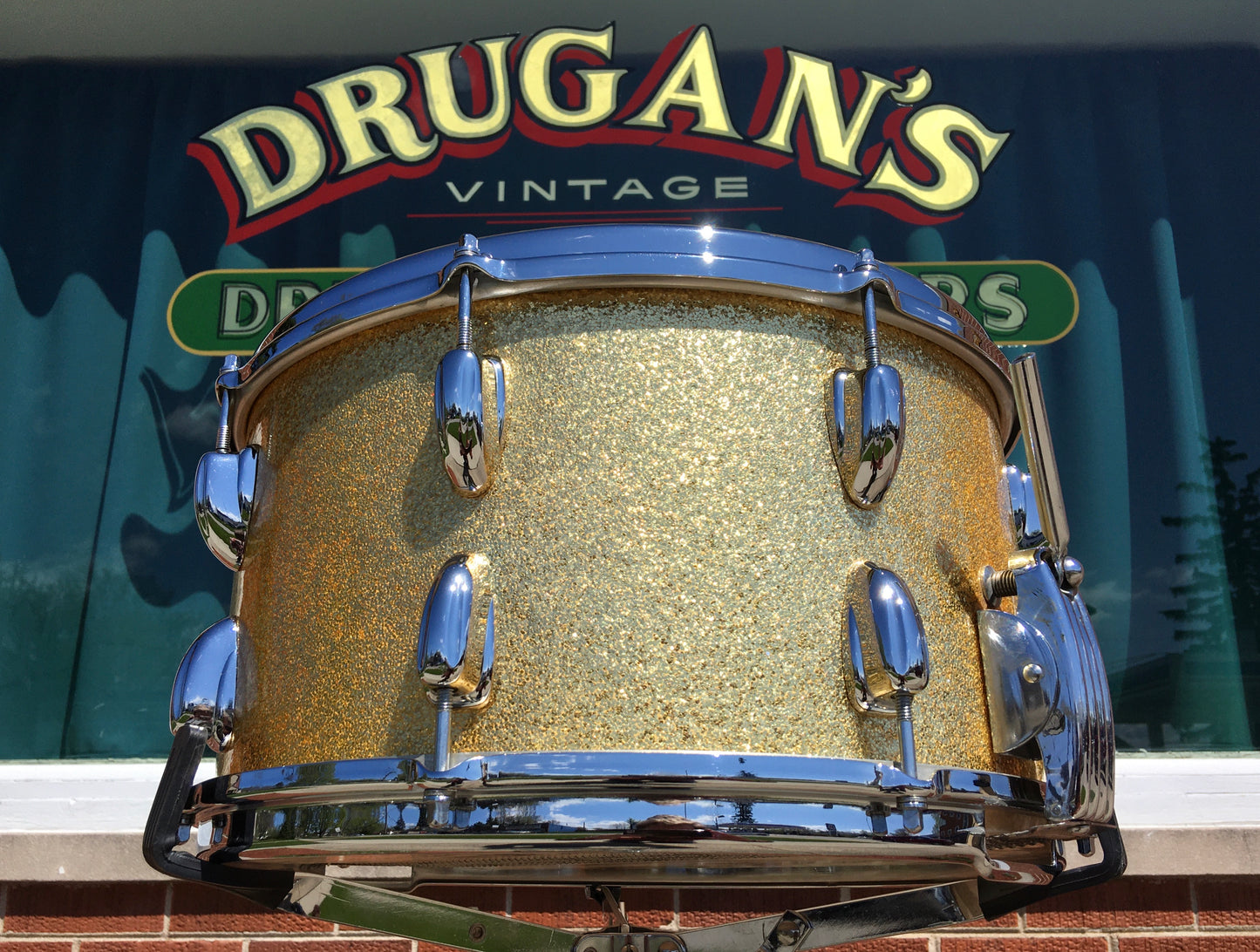 1960-62 Slingerland Super Gene Krupa 8x14 Gold Sparkle Radio King Snare Drum