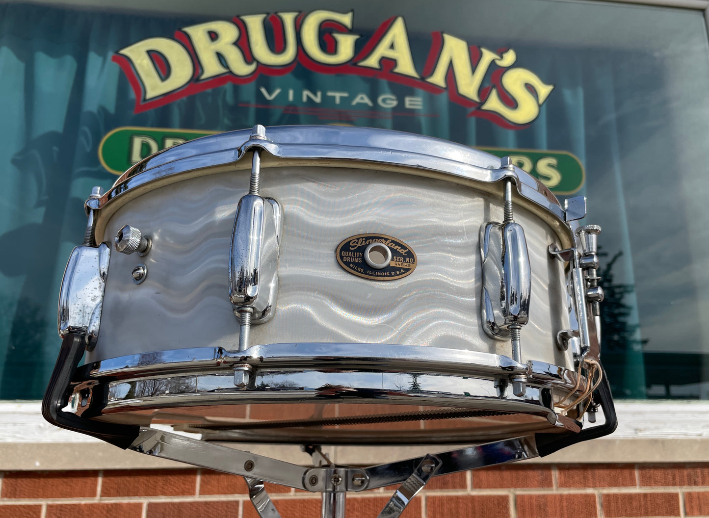 1964 Slingerland No. 146 Hollywood Ace 5x14 Snare Drum White Satin Flame Pearl