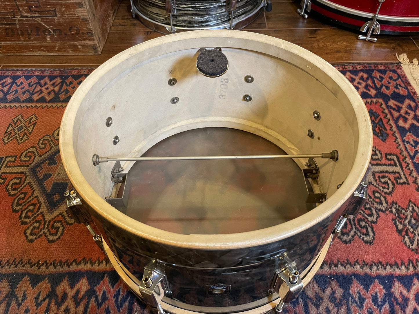 1937 Leedy 8x14 Pre-War Broadway Swingster Parallel Solid Shell Snare Drum Black Dimond Pearl