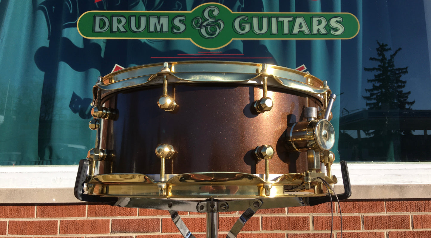 Doc Sweeney 5.5x14 Custom One-Off Spun Brass Shell Snare Drum Metallic Bronze Sparkle 19lbs!