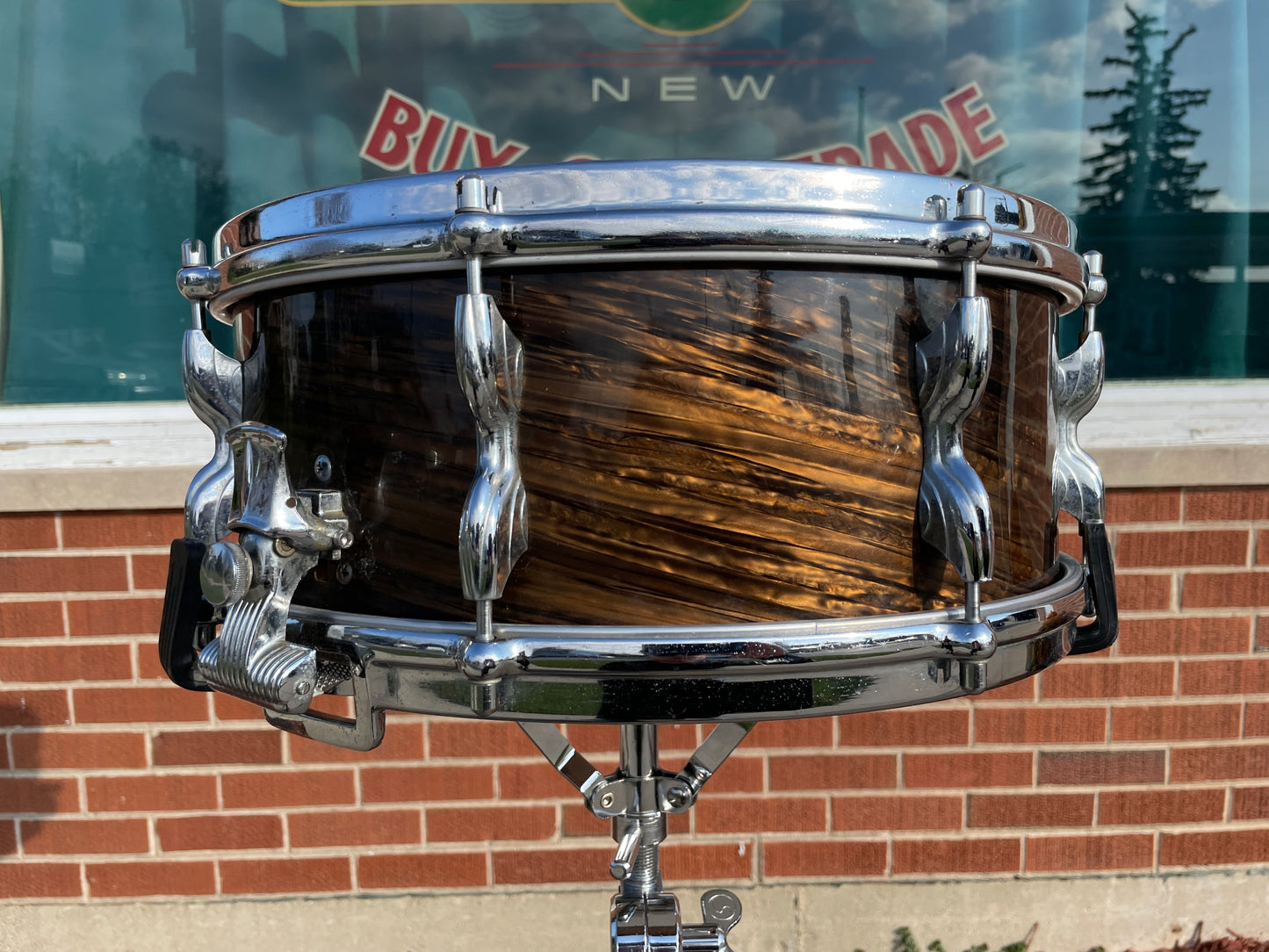 1960s Premier Royal Ace 5.5x14 Snare Drum Mahogany Duroplastic Root Beer Swirl Ringo Rootbeer