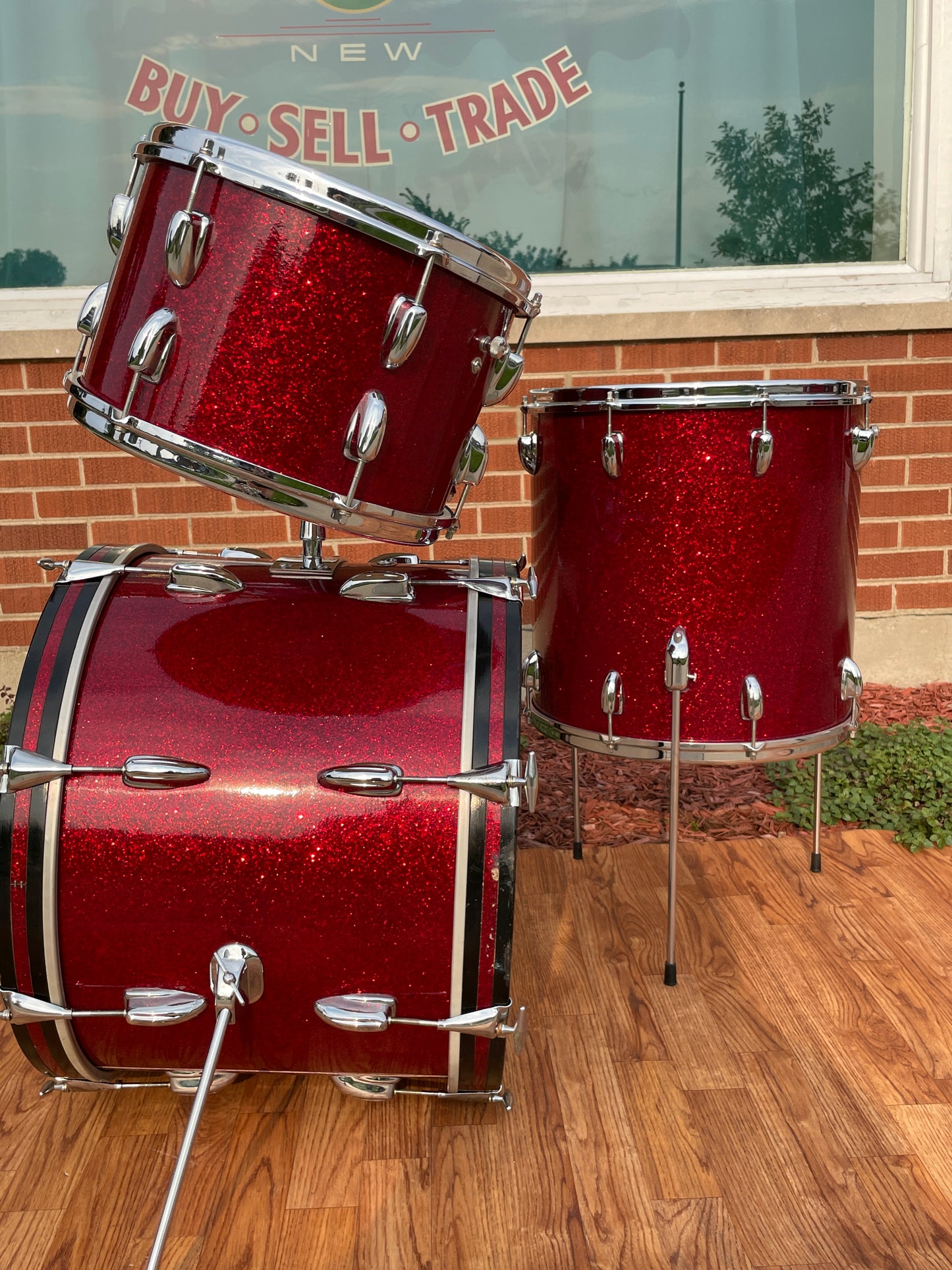 1963 Slingerland Modern Solo Outfit 2R Drum Set Red Glass Glitter Sparkle