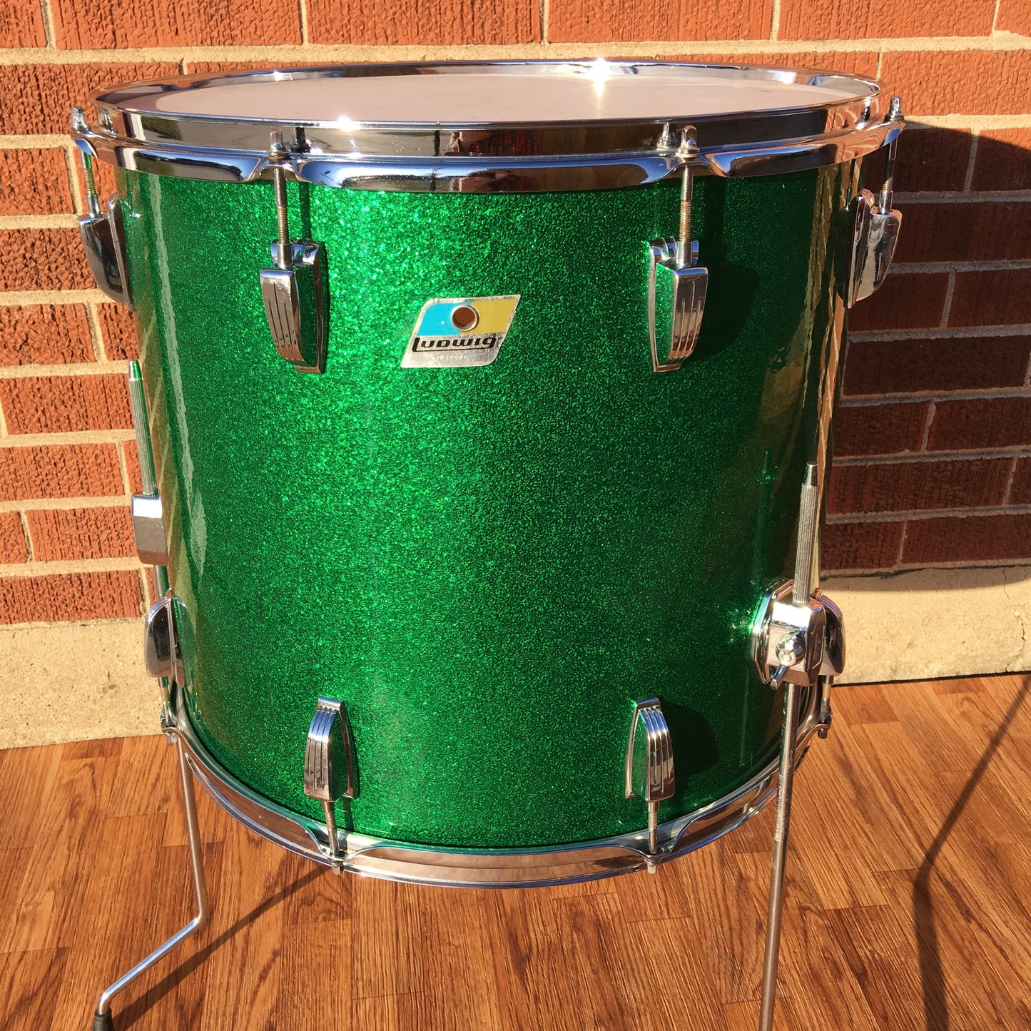 Early 1970s Ludwig 16x18 Floor Tom Drum Green Sparkle Rewrap