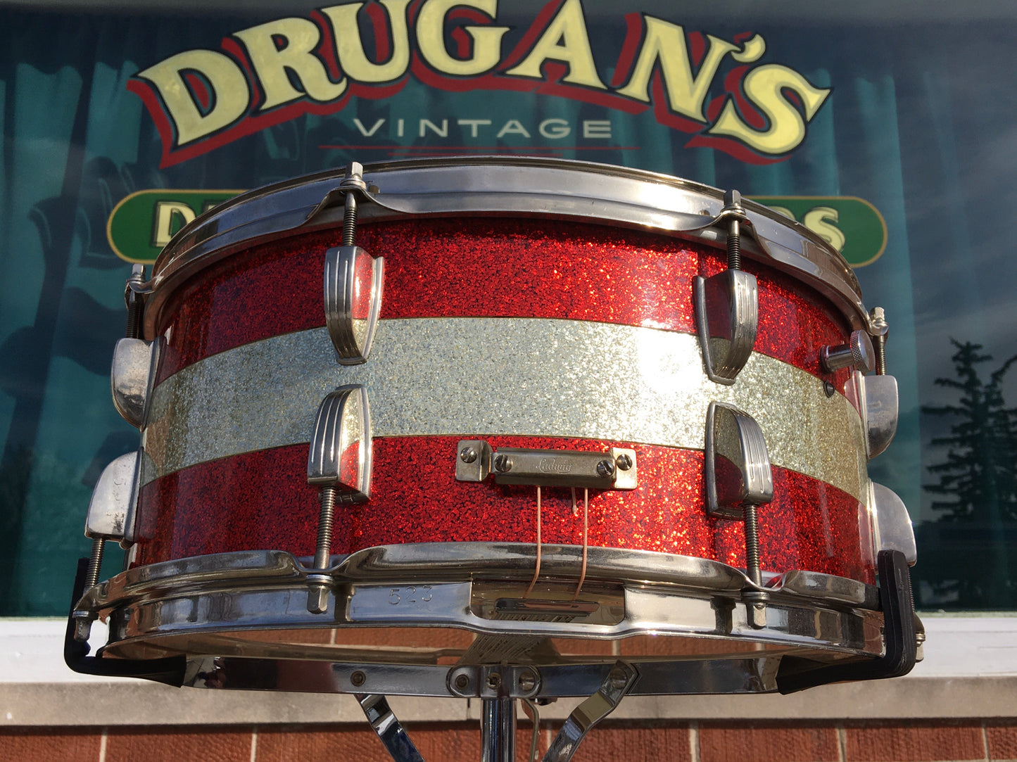 1961 Ludwig Pre-Serial # 6.5x15 School Festival Snare Drum Red Sparkle w/ Silver Sparkle Banding