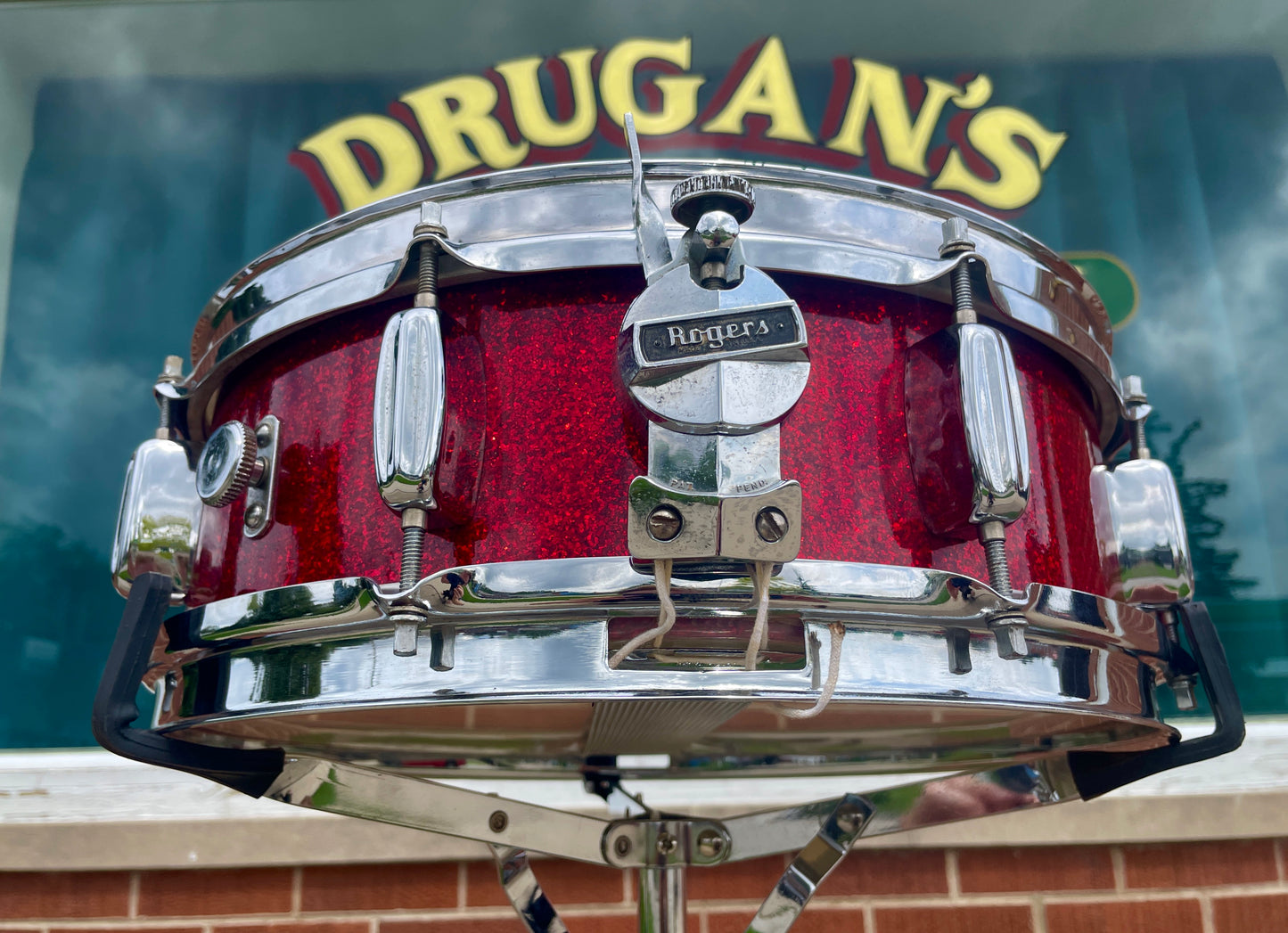 1960s Rogers 5x14 Holiday Snare Drum Sparkling Red Pearl Cleveland Red Sparkle