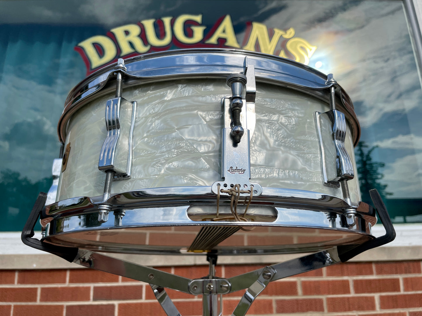 Early 1960s Ludwig Pre-Serial # 5x14 Pioneer Snare Drum White Marine Pearl WMP