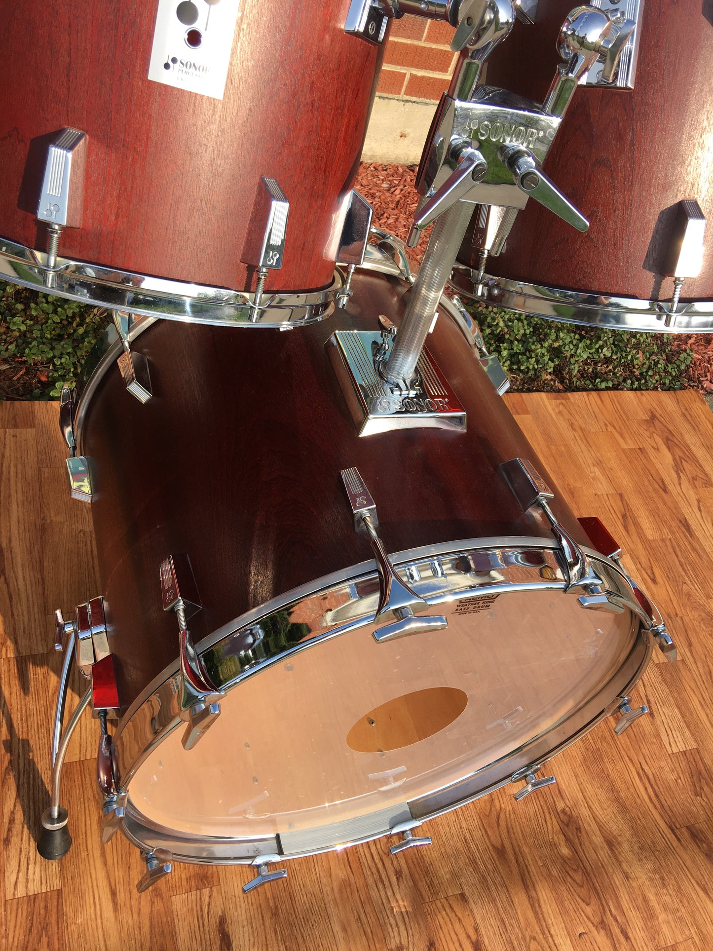 1980s Sonor Phonic Plus 4pc 9 Ply Beachwood Drum Set Red Mahogany 22/13/14/16