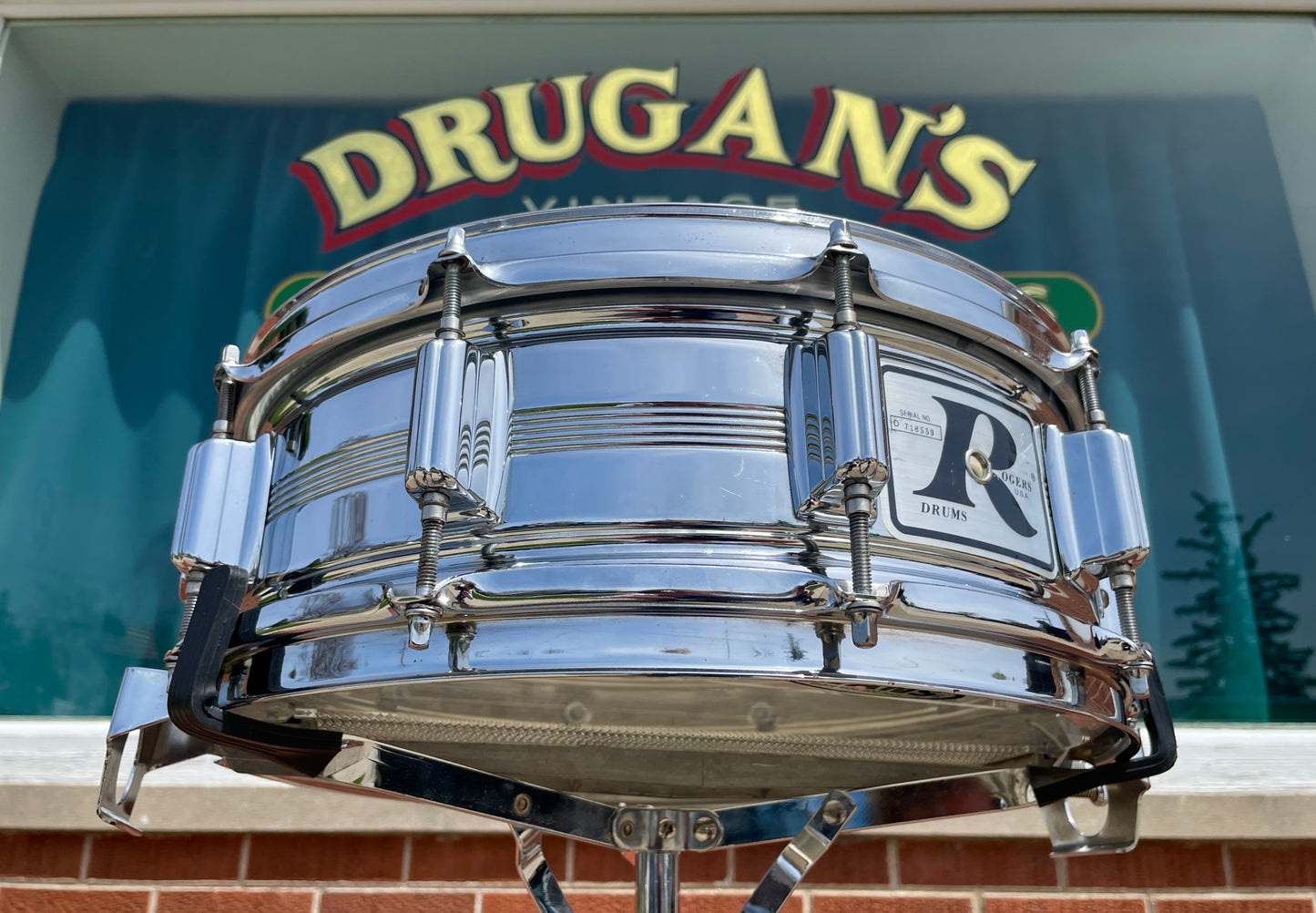 Vintage Rogers 5x14 Dynasonic "Big R" Snare Drum Chrome Over Brass