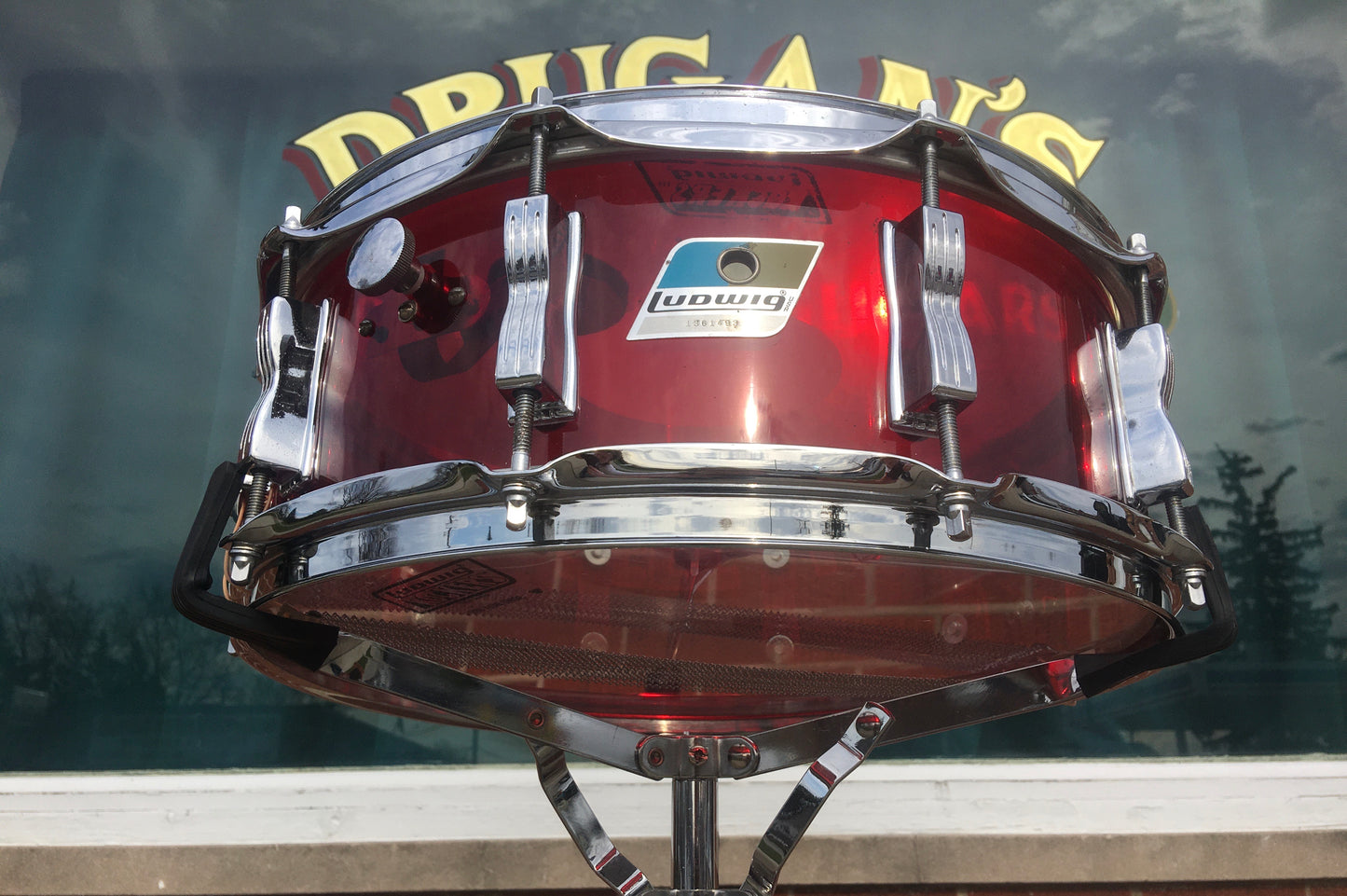 1970s Ludwig 5x14 Vistalite 10 Lug Snare Drum Red