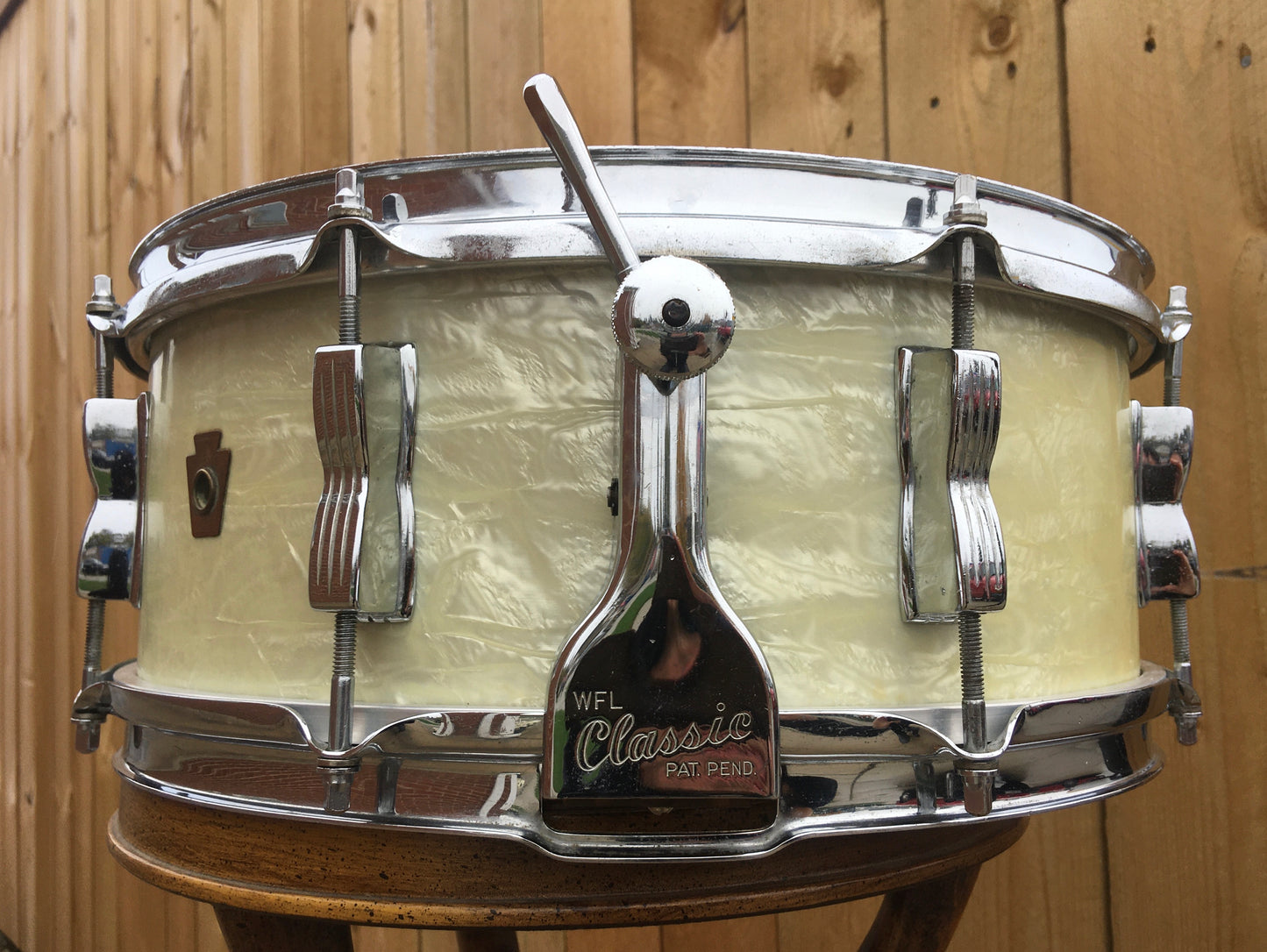 1957 WFL Ludwig 5.5x14 Buddy Rich Super Classic Snare Drum White Marine Pearl