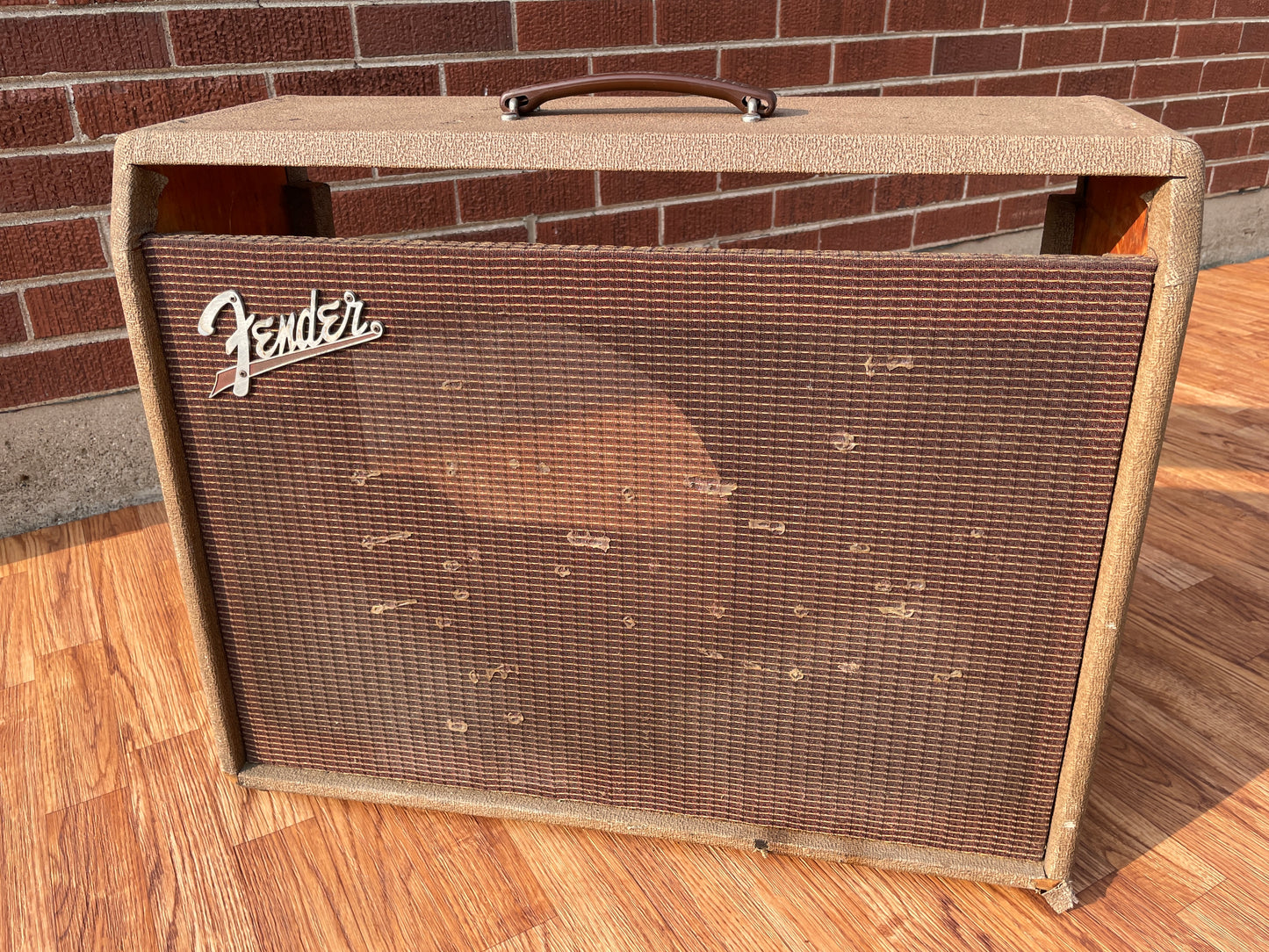 1959 Fender Vibrasonic Combo Amplifier Brown Tolex Cabinet Model 5G13 Label