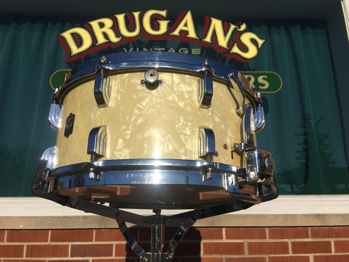 1939 Leedy 6.5x14 Broadway Parallel Snare Drum White Marine Pearl