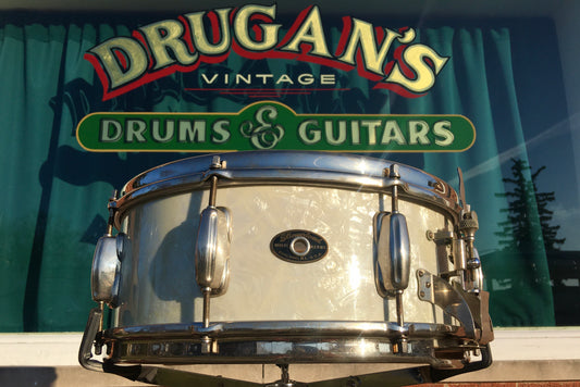 1950s Slingerland Radio King 5.5x14 White Marine Pearl Snare Drum Solid Shell