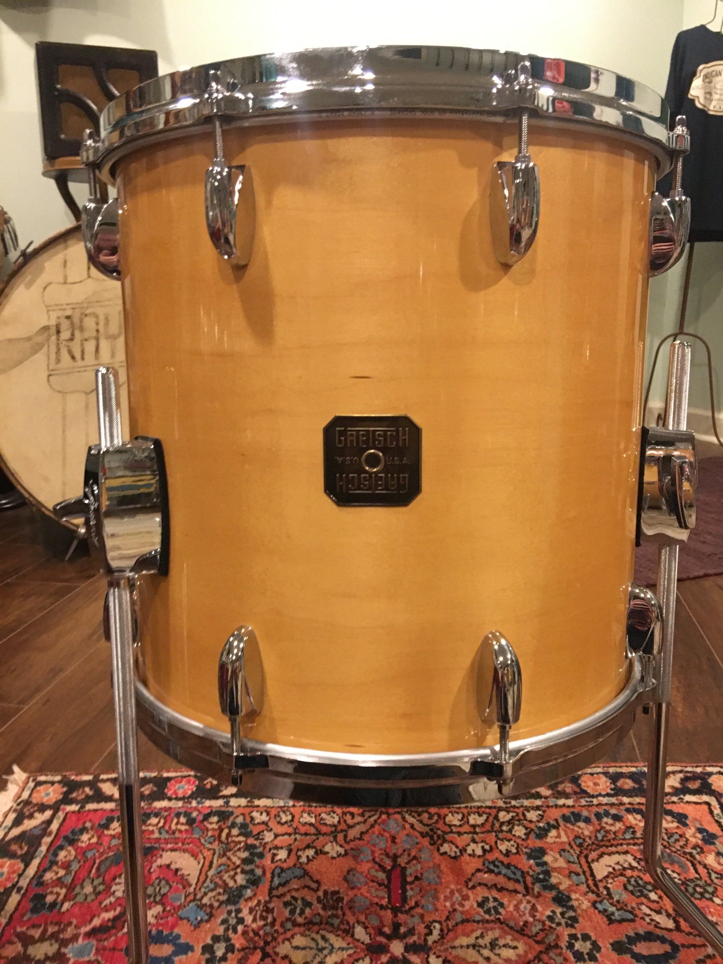 1980s Gretsch Square Badge 14X14 Floor Tom Natural Maple