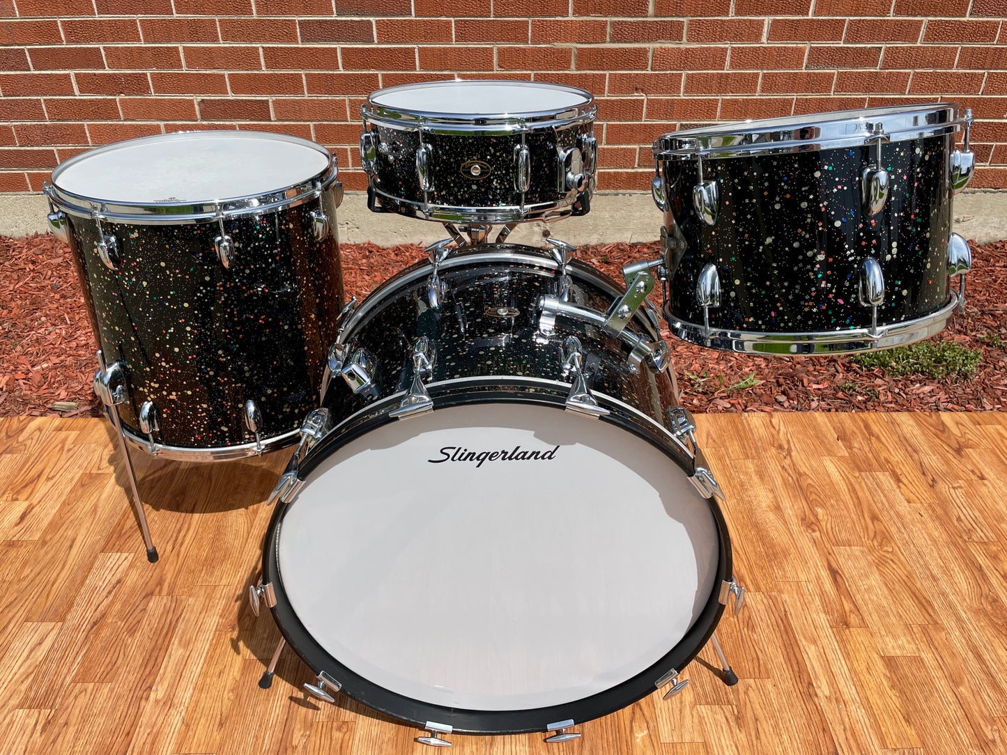 Early 1960s Slingerland Gene Krupa Deluxe Outfit No. 1-N Drum Set Mardi Gras Pearl 22/13/16/5.5x14