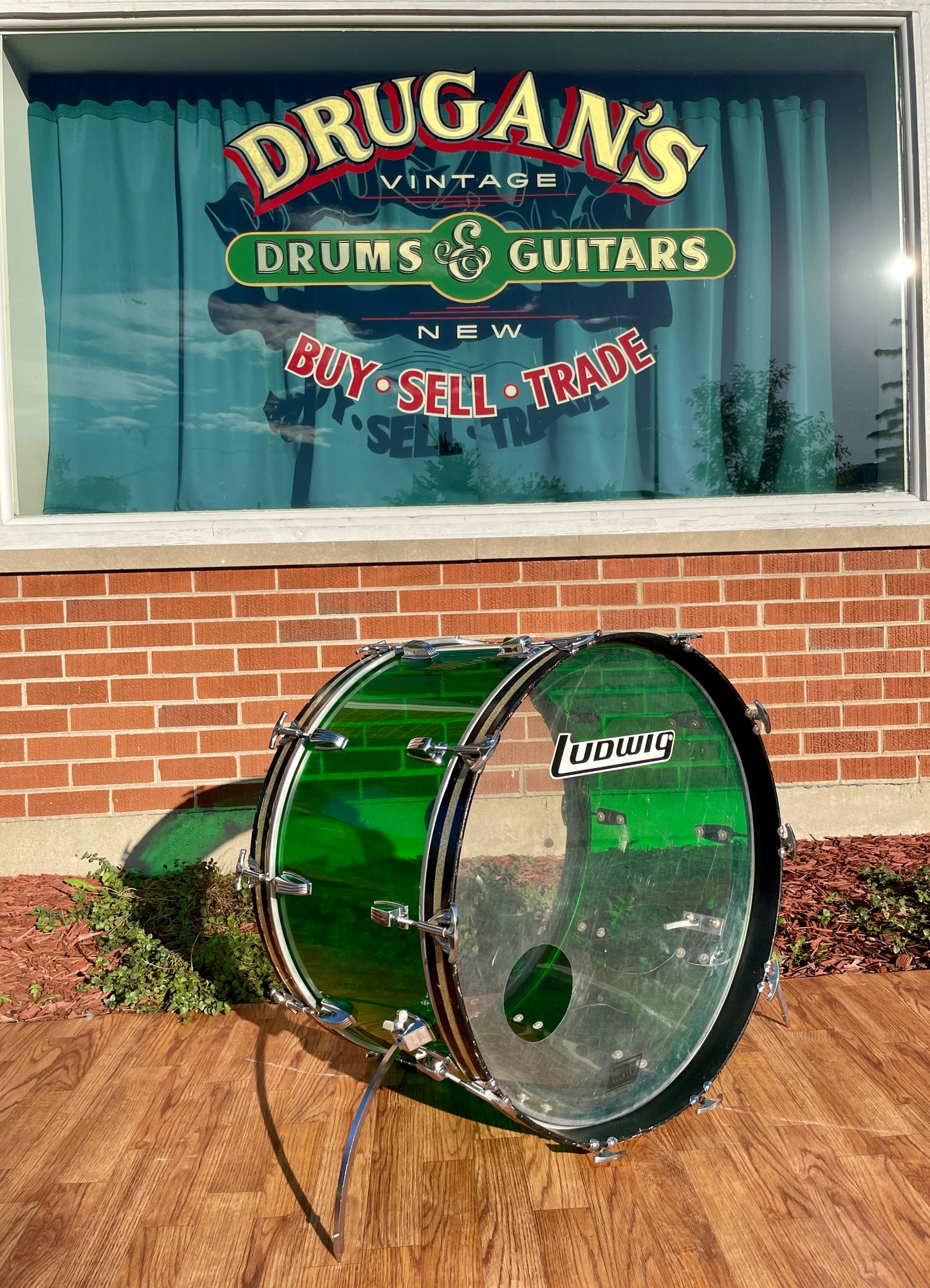 1970s Ludwig 14x24 Vistalite Bass Drum Green Virgin Shell