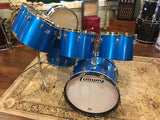1970s Ludwig Silver Badge Quadra Plus 3 Ply Drum Set Blue Silk 22/13/14/15/16/18
