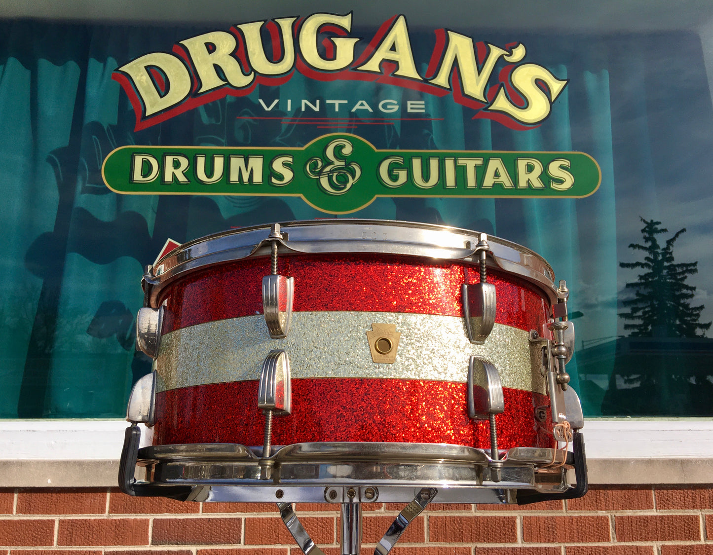 1961 Ludwig Pre-Serial # 6.5x15 School Festival Snare Drum Red Sparkle w/ Silver Sparkle Banding