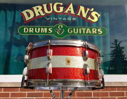 1961 Ludwig Pre-Serial # 6.5x15 School Festival Snare Drum Red Sparkle w/ Silver Sparkle Banding