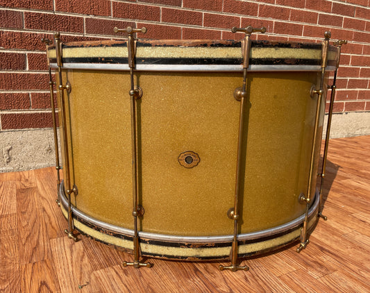 Vintage 1928-36 Slingerland 14x28 Bass Drum Gold Sparkle Cloud Badge