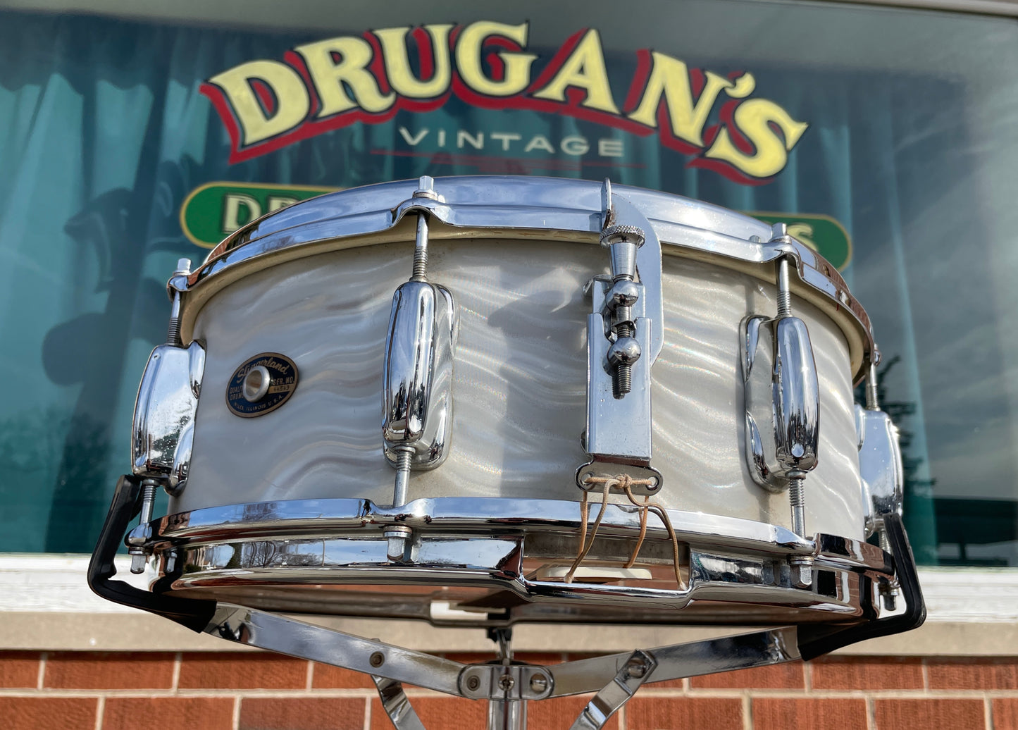 1964 Slingerland No. 146 Hollywood Ace 5x14 Snare Drum White Satin Flame Pearl