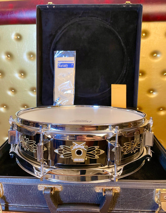 N.O.S. 1990s Ludwig 3x13 Limited Edition 12 Point Floral Engraved Black Beauty Snare Drum w/ Case
