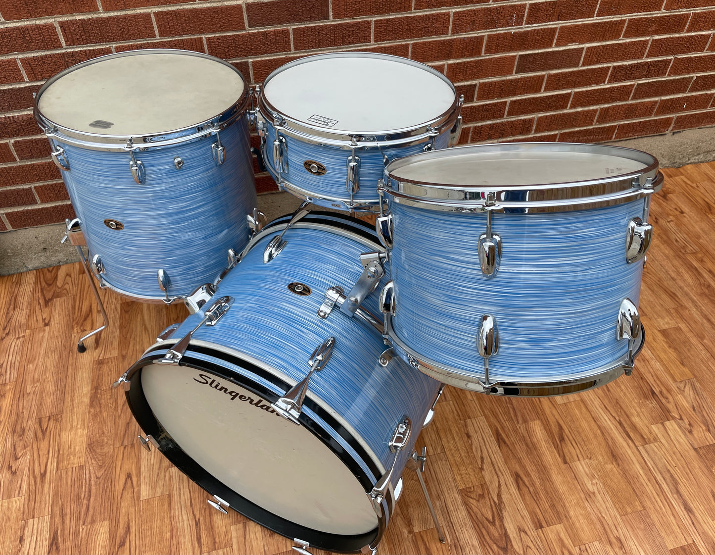 1960s Slingerland Gene Krupa De Luxe Outfit No. 1N Drum Set w/ Artist Snare Blue Ripple Pearl