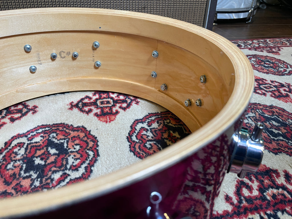 1998 Drum 5.5x14 Birdseye Maple Snare Drum Burgundy Wine DW K