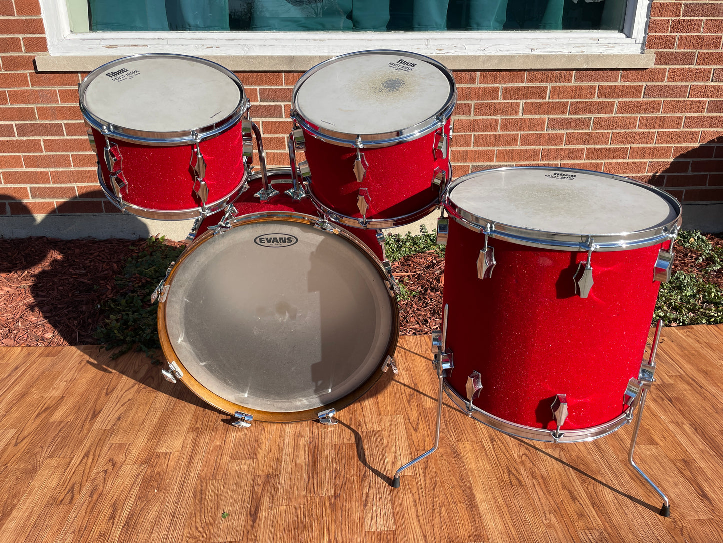 1970s Fibes Fiberglass Drum Set FiVel Red Plush 22/12/13/16