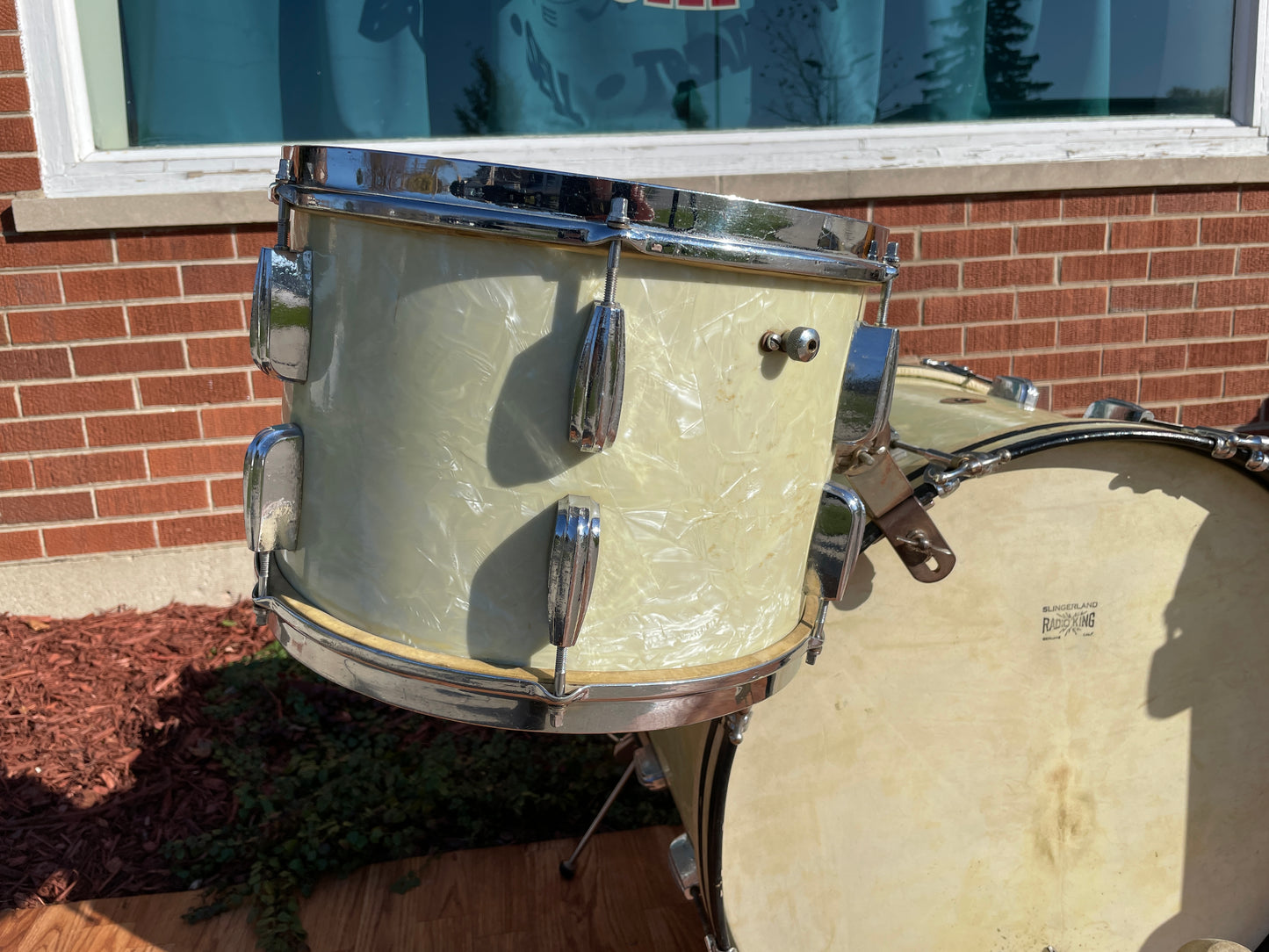 Vintage 1940s Slingerland Radio King Drum Set White Marine Pearl Cloud Badge *Video Demo*