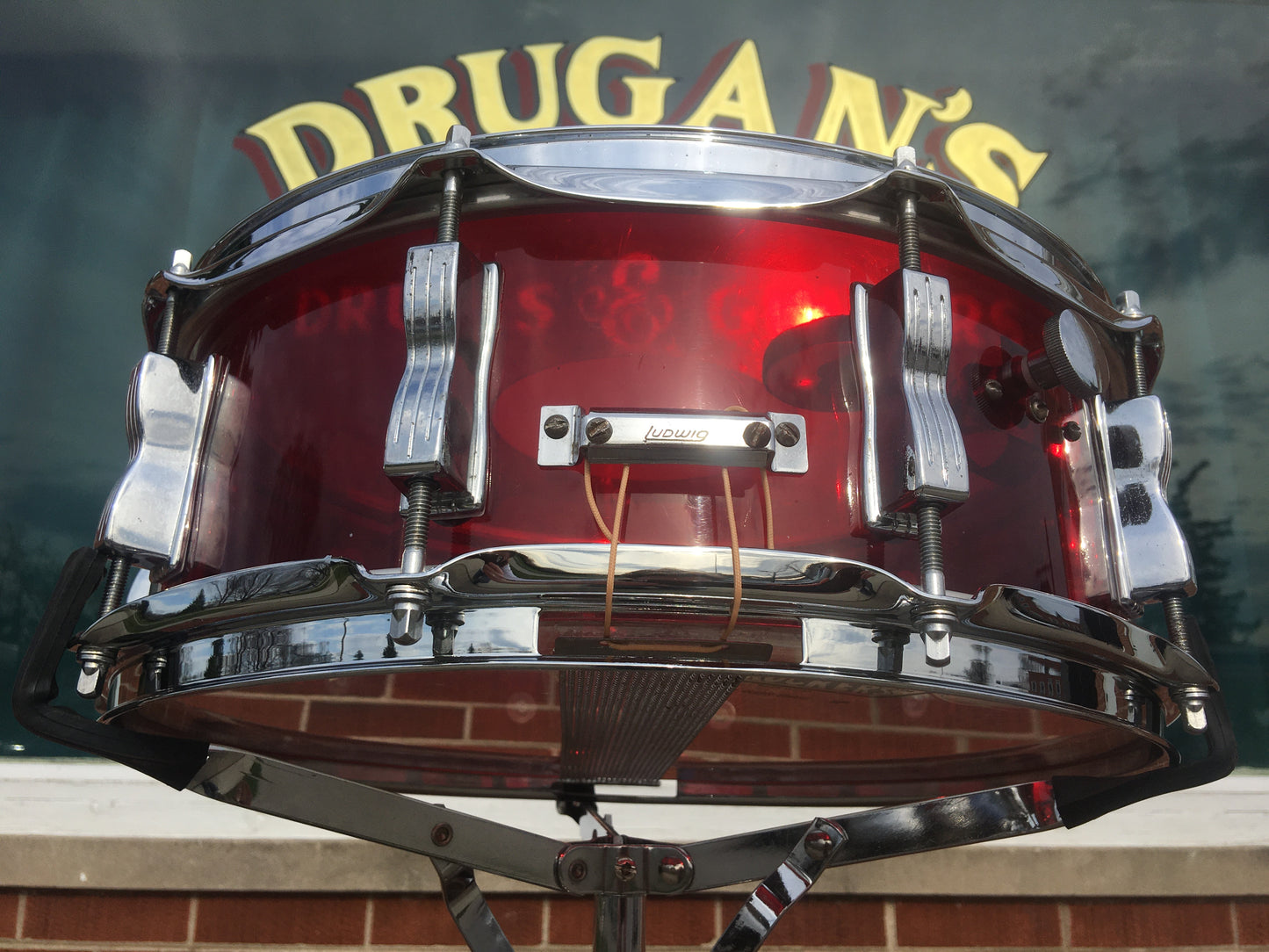 1970s Ludwig 5x14 Vistalite 10 Lug Snare Drum Red