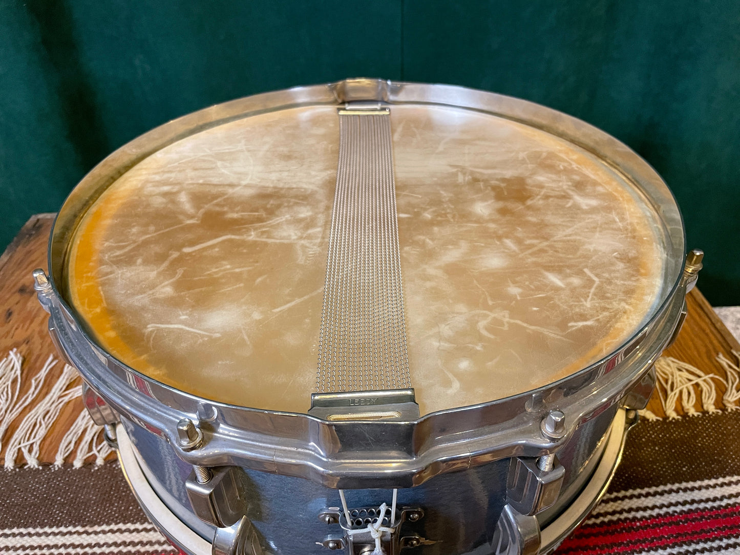 1948 Leedy 5.5x14 No. 380 Maple Snare Drum Antique Blue Lacquer Silver