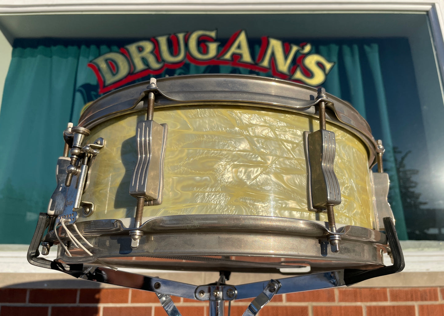 Vintage Ludwig 5x14 Pre-Serial Jazz Festival Snare Drum White Marine Pearl