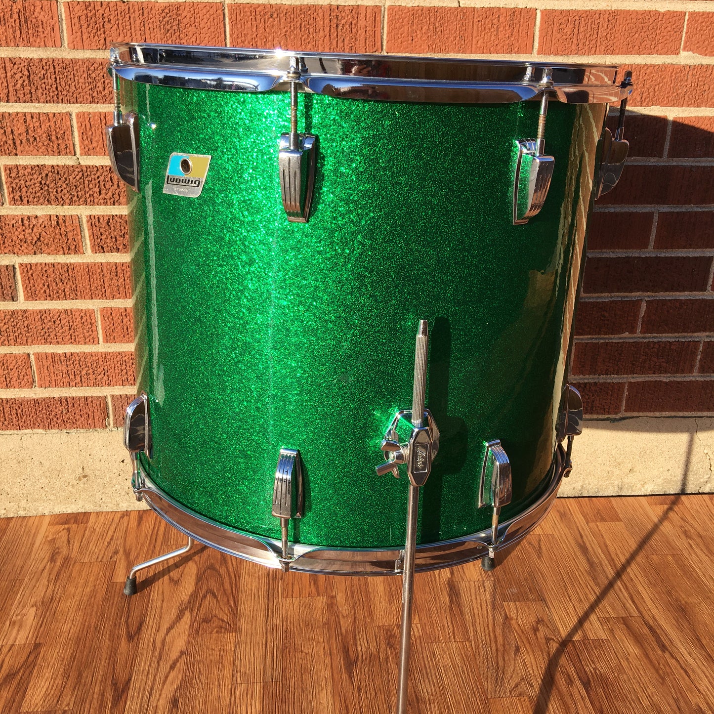 Early 1970s Ludwig 16x18 Floor Tom Drum Green Sparkle Rewrap