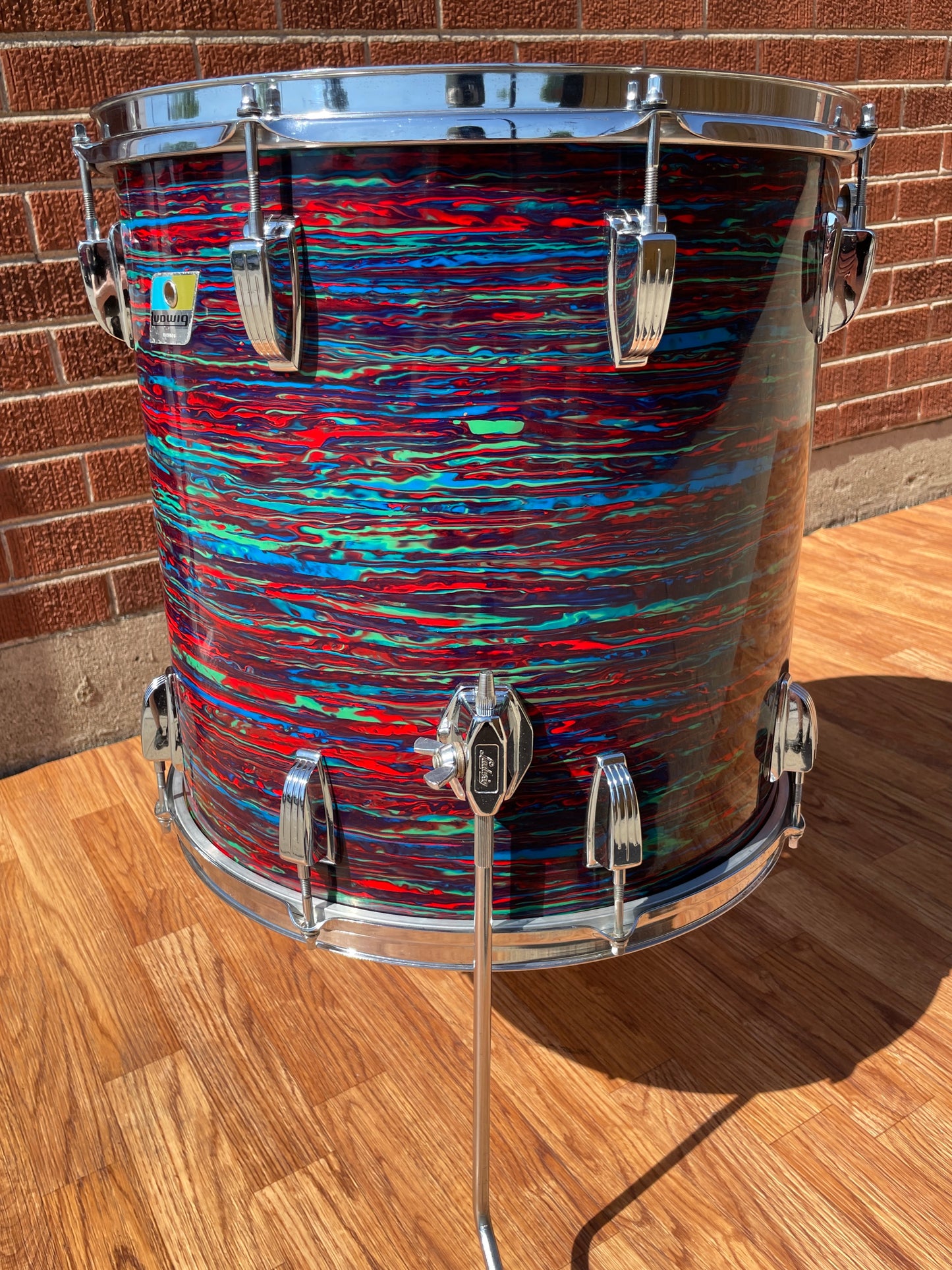 1970s Ludwig 16x16 Floor Tom Drum Psychedelic Red